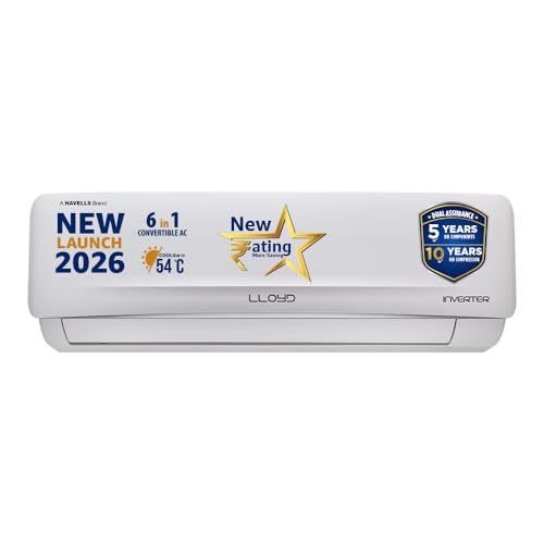 Lloyd 2 Ton 3 Star Inverter Split AC, 2026 New Star Rated (6 in 1 Convertible, Cools Up To 54°C, DG Mode, Ice Clean, Smart 4 Way Swing, Installation Check, White with Silver Deco Strip, GLS24I3GGCSR) 1