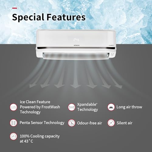 Hitachi 2 Ton Class 5 Star, 4-Way Swing, ice Clean, Xpandable+, Inverter Split AC (100% Copper, Dust Filter, 5500STXL RAS.V522PCBISH1, White) 5