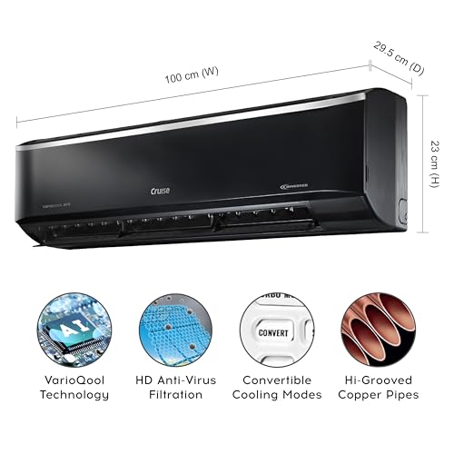 Cruise 1.5 Ton 5 Star, New star rated, Black Inverter Split AC (Copper, Convertible 4-in-1, 4-Way Swing, Cooling at 55 °C, PM 2.5 Filter, Energy Saving, Anti-Rust Tech, CWCVBM-VP3F185BL, Piano Black) 3