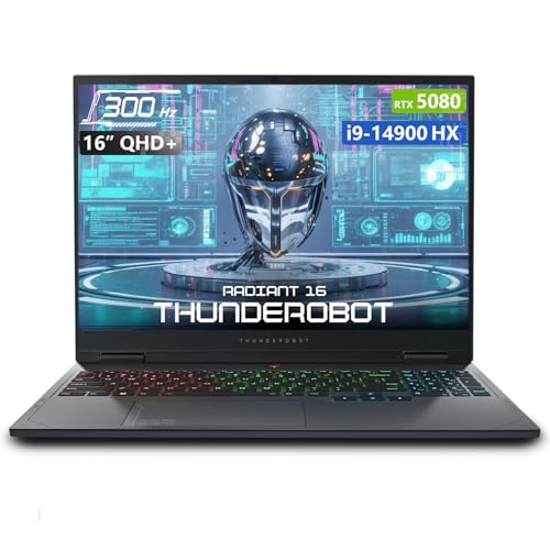 Thunderobot Radiant 16 i9 5080 2.5K Gaming Laptop | 16" QHD+ | up to 300Hz Refresh Rate | Intel Core i9-14900HX | GeForce RTX 5080 | 32GB DDR5 | 1TB SSD | RGB Backlit | Wi-Fi 6 | Win11 Home | Black 1