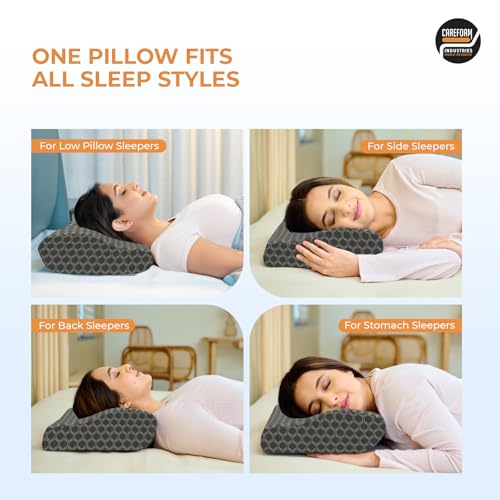 CareFoam Cooling Gel Memory Foam Cervical Neck Pillow | 2 Years Warranty | Pain Relief Sleep, Improves Posture Spinal Alignment, Neck Pain Relief |19 x 12 x 4 Inch| Black Jacquard Cover | Pack of 1 5