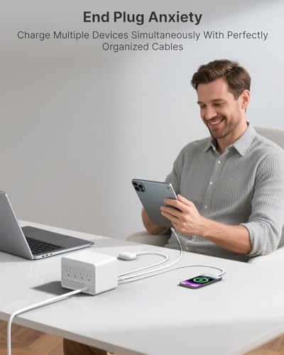 Gitryin 1 65W, 3 40W Type-C Retractable Wall Chargers and 1 Power Strip, 12-in-1 Desktop Charging Station 4