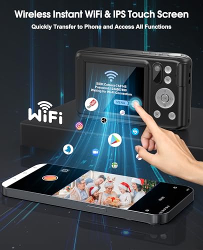 5K Digital Camera for Photography, 64MP Touchscreen WiFi Camera with Autofocus 6X Optical & 16X Digital Zoom, Dual-Lens Vlogging Camera for YouTube Video Anti-Shake, Travel Compact Camera with Flash 3