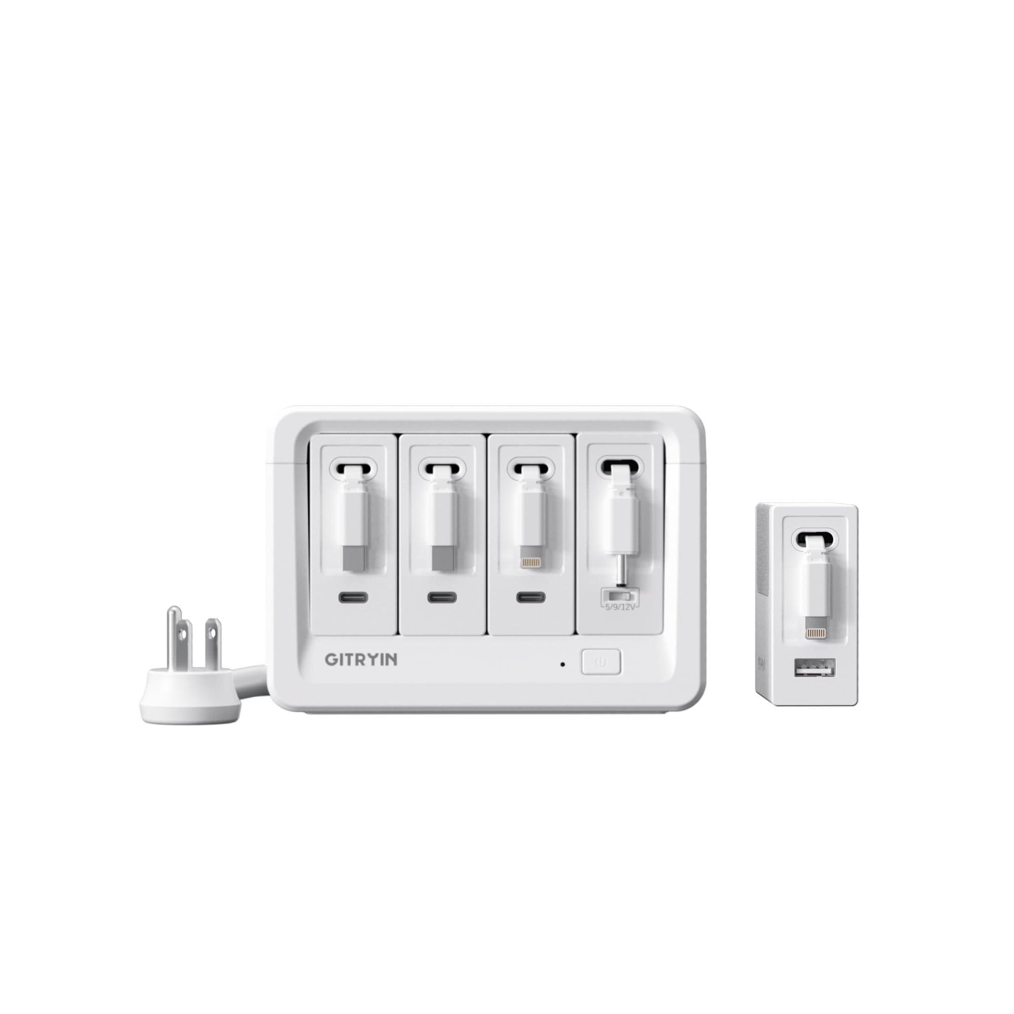Gitryin 1 DC, 2 Lightning, 2 Type-C Retractable Wall Chargers with 1 USB A Port and 1 Power Strip, Desktop Charging Station 1