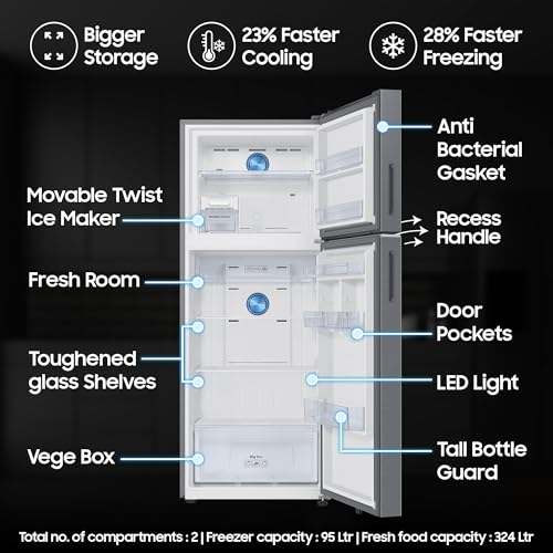 Samsung 419 L, 2 Star, Convertible 5-in-1, Digital Inverter, Frost Free Double Door, Bespoke AI WiFi Enabled Refrigerator (RT45DG6A2BS8HL, Silver, Elegant Inox) 3