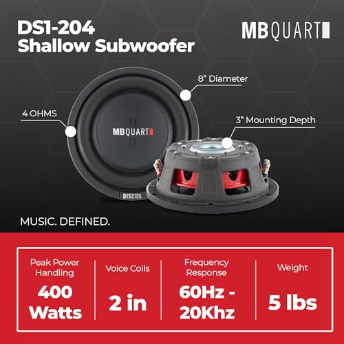 MB Quart 400 Watt Max 200 Watt RMS Shallow Subwoofer, Slim Car & Powersports Speaker, Discus 4