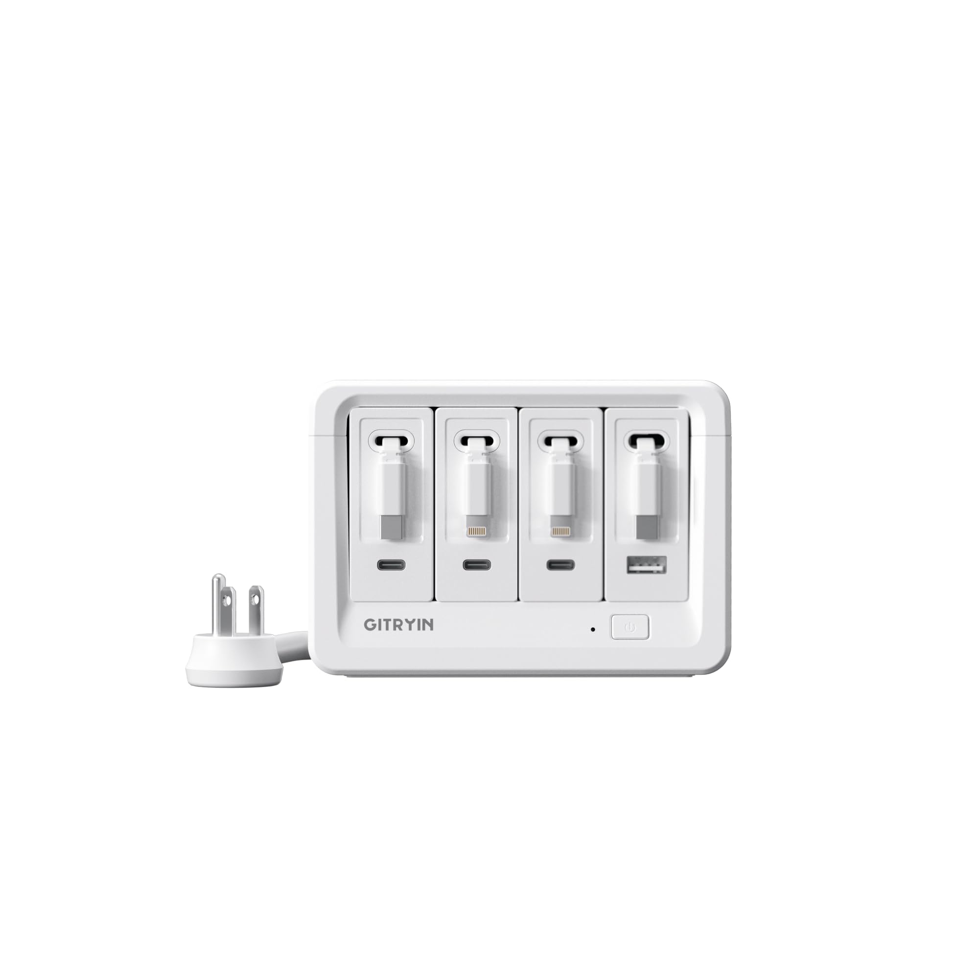 Gitryin 2 Lightning, 2 Type-C Retractable Wall Chargers with 1 USB A Port and 1 Power Strip, 12-in-1 Desktop Charging Station 1