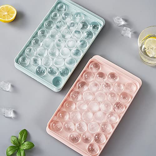 SAMEZONE Plastic Reusable Flexible Round Ice Cube Trays, 33 Cavity Mini Round Ice Plastic Tray Molds for Whiskey & Cocktails, Keep Drinks Chilled Ice Cube Trays for Freezer Multicolor (Pack of 2) 5