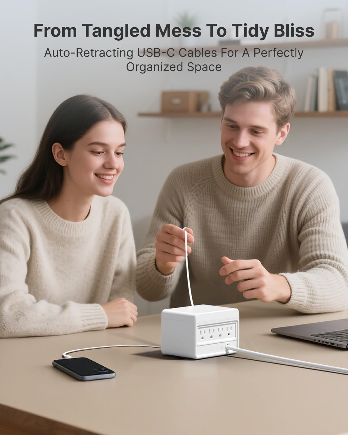 Gitryin 1 DC, 2 Lightning, 2 Type-C Retractable Wall Chargers with 1 USB A Port and 1 Power Strip, Desktop Charging Station 5