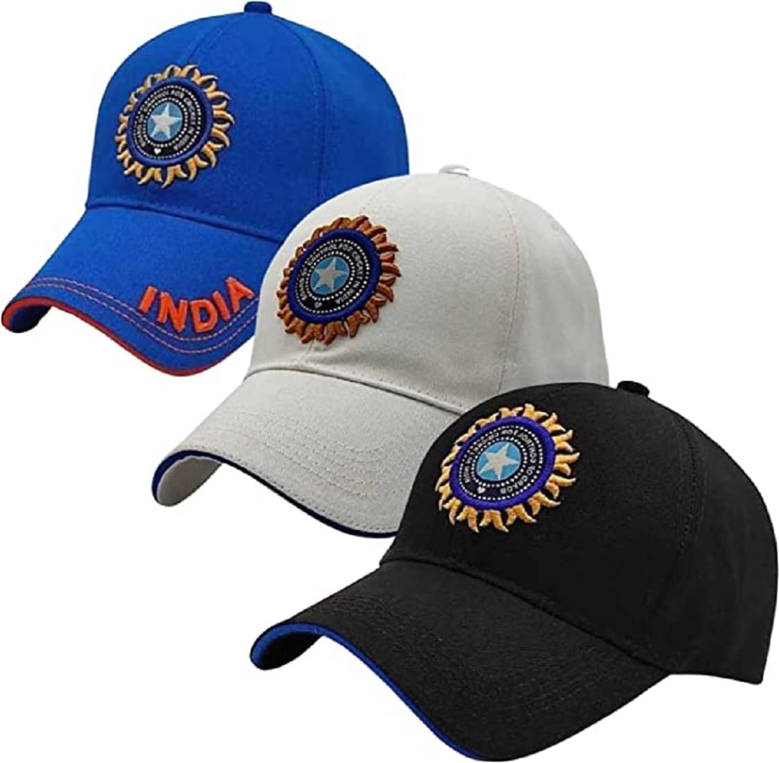 India Cricket Cap Original Quality Head Caps for Men Unisex Mens Cap Adjustable Buckle Caps Men women for All Sports Cricket Cap (black+white+blue) 1