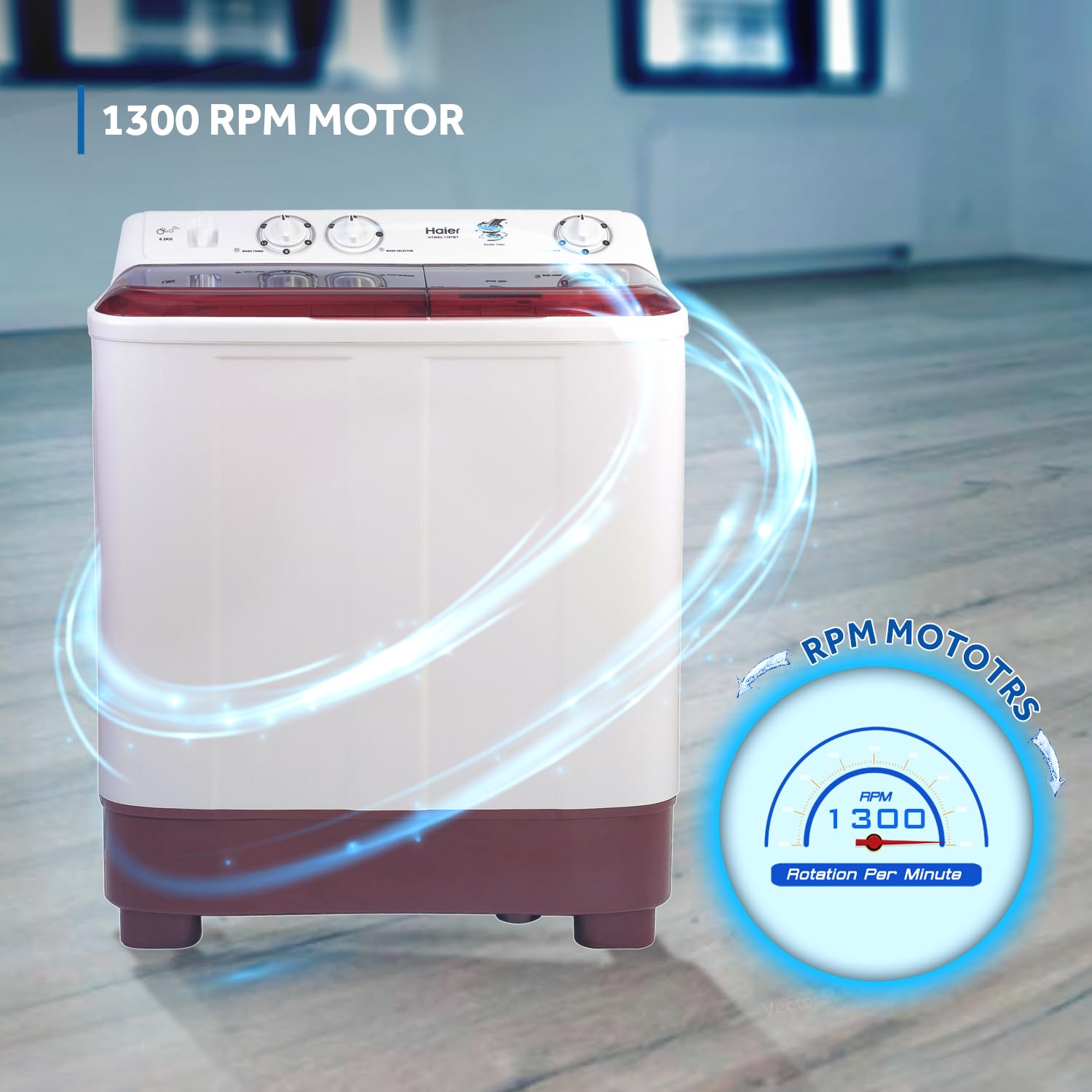 Haier Semi-Automatic 7 kg 5 Star Top Loading Washing Machine (White & Maroon, HTW70-1187BTN) 2