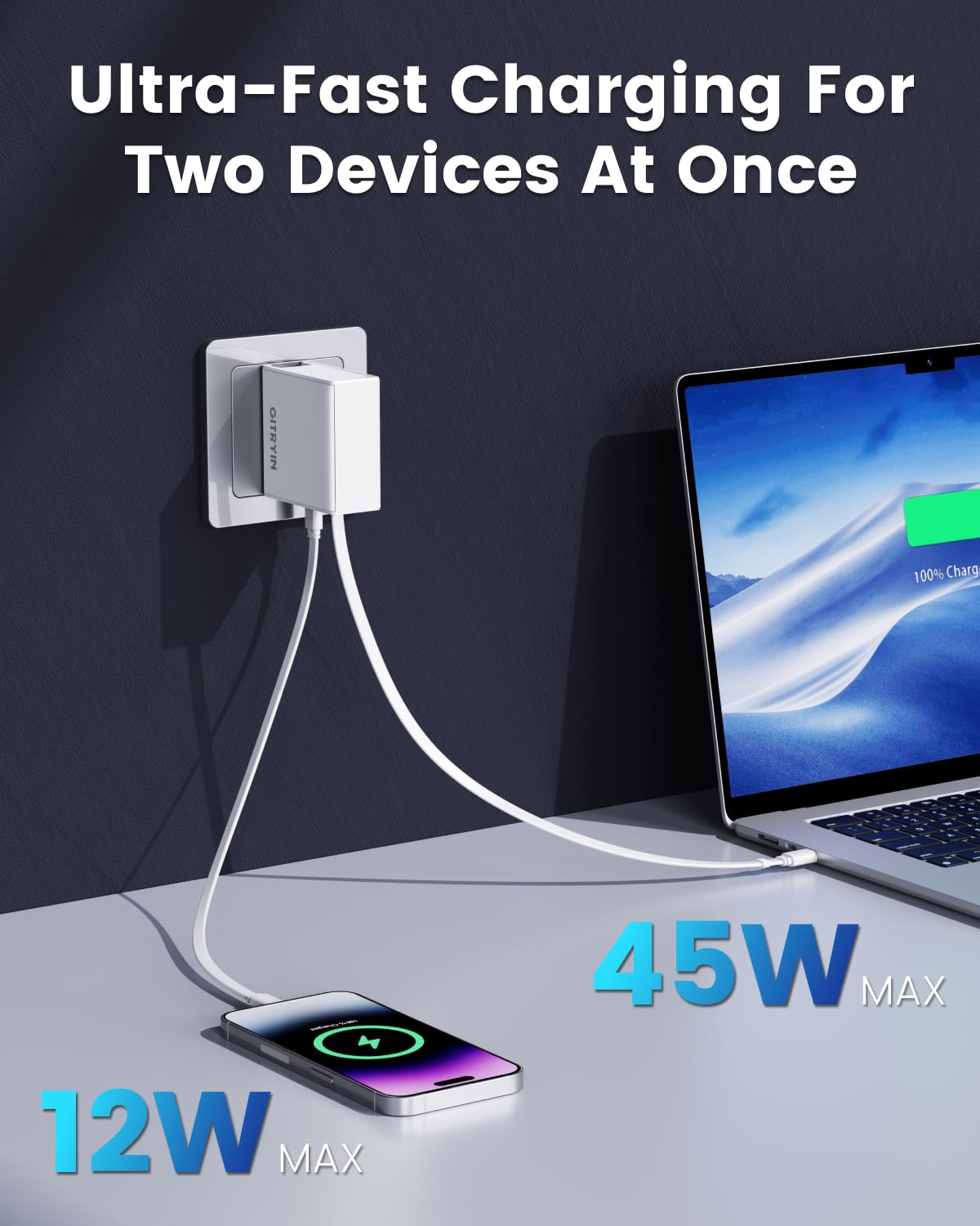 Gitryin 1 Lightning, 3 Type-C Retractable Wall Chargers with 1 USB A Port and 1 Power Strip, 12-in-1 Desktop Charging Station 6