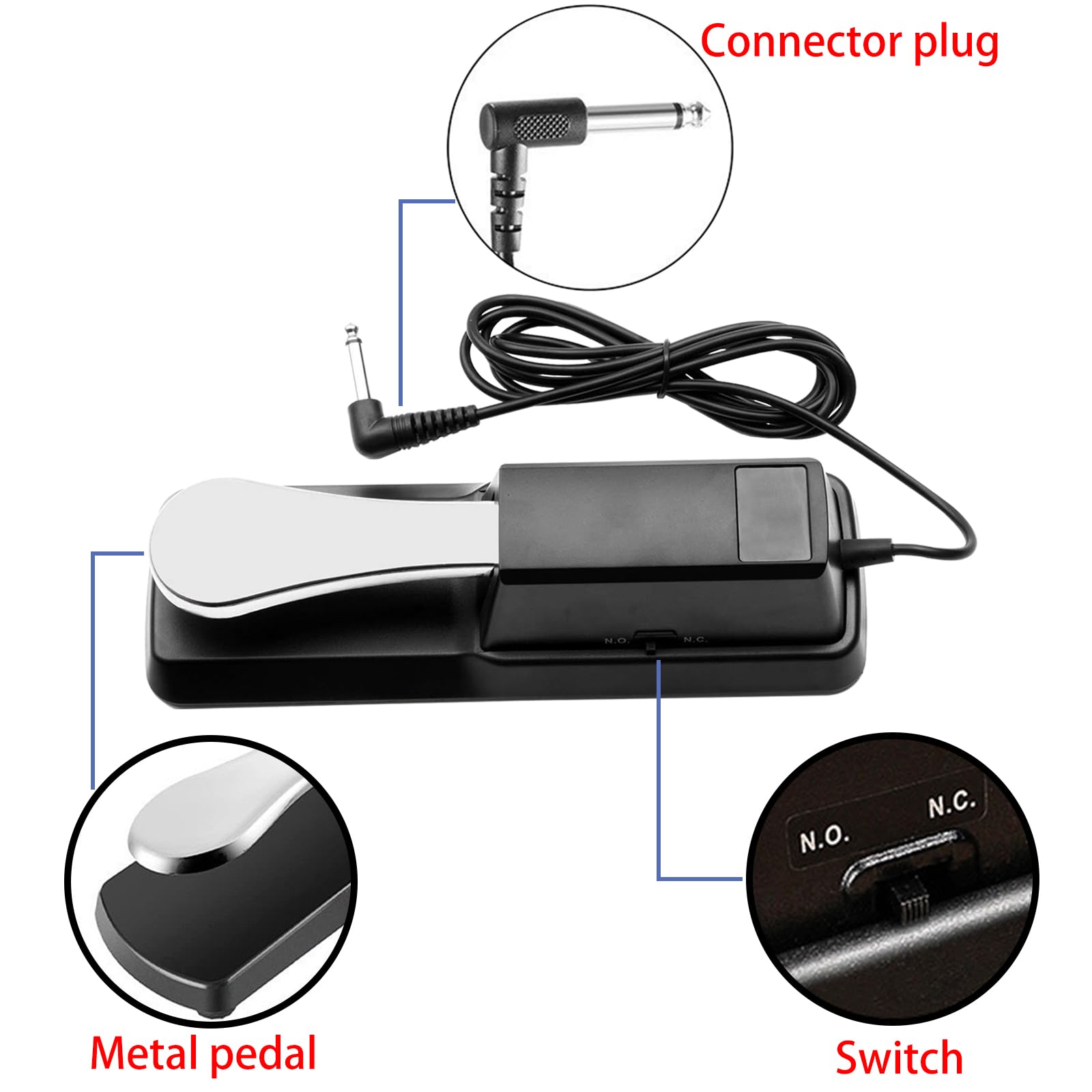LokFy Sustain Pedal, Universal Electronic Organ Keyboard Pedal with Polarity Switch 1/4'' Input Plug, suitable for Digital Electric Piano, Piano Keyboard/MIDI Keyboard/Synthesizer, etc 4