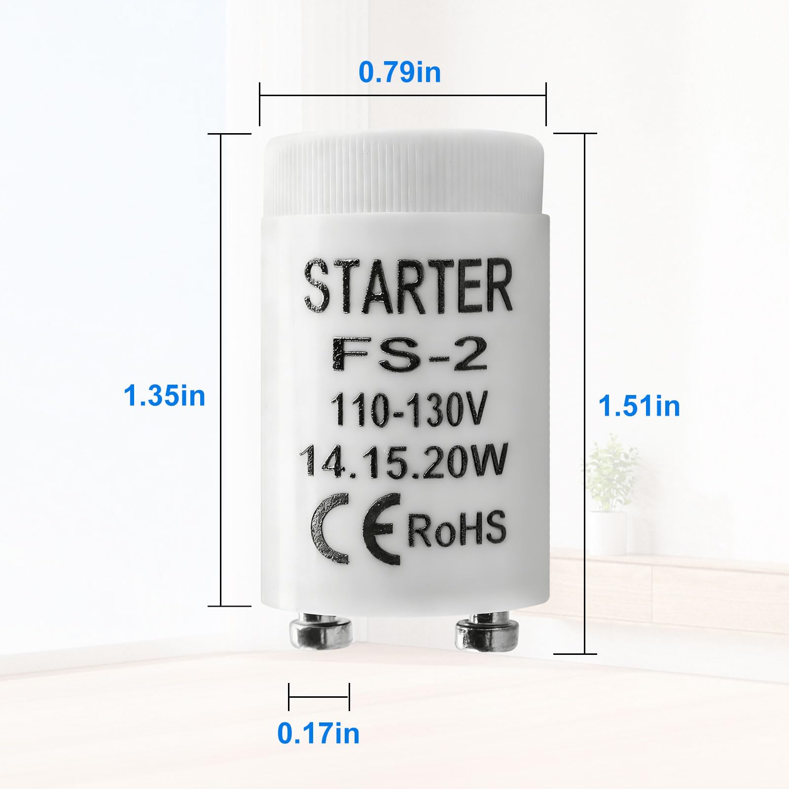FS-2 Fluorescent lamp Starter for 14W, 15W, 20W Indoor/Outdoor Fluorescent fixtures, FS-2 Starter Tube, Compatible with Leviton 12409 FS-2 Fluorescent Starter 3
