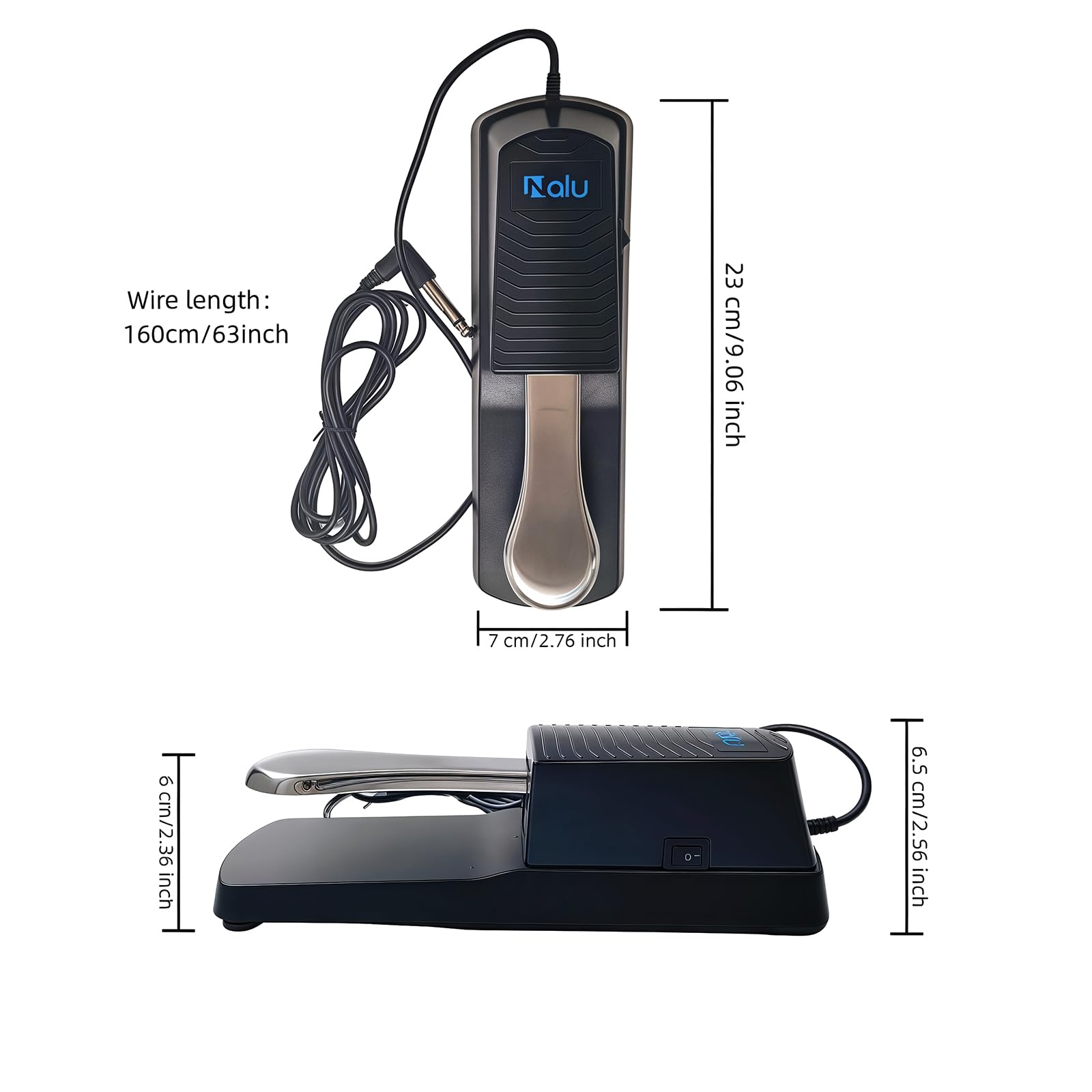 NALU Universal Sustain Pedal for Piano/Keyboard - Anti-Slip Rubber Base, 67" Cable, Quiet & Smooth Operation, ABS Shell with Metal Pedal & Spring (1/4" Jack) Model A 5