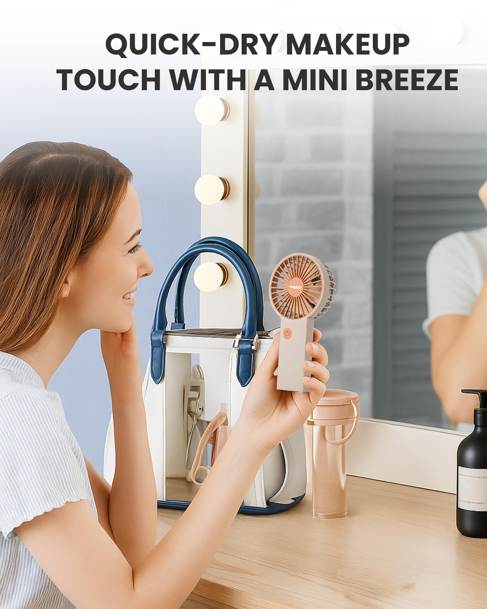 Salpido Mini Portable Handheld & Desktop Fan with Phone Holder, 3-Speed Adjustment, Type-C Charging (Cable Included), Silent Compact Travel Fan for Office, Desk, Home & Outdoor Use (SAL-TF01 - White) 4