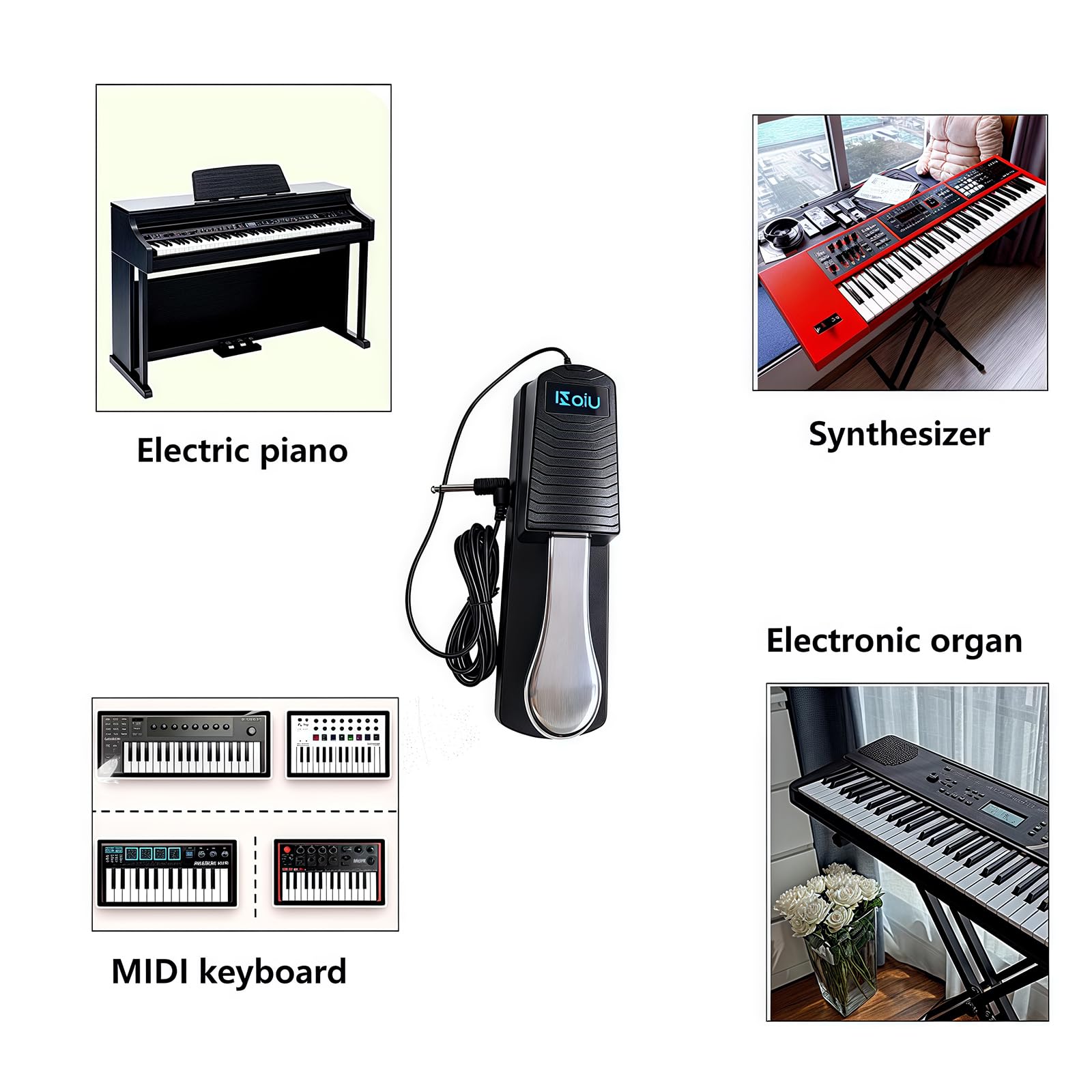 NALU Universal Sustain Pedal for Piano/Keyboard - Anti-Slip Rubber Base, 67" Cable, Quiet & Smooth Operation, ABS Shell with Metal Pedal & Spring (1/4" Jack) Model A 4