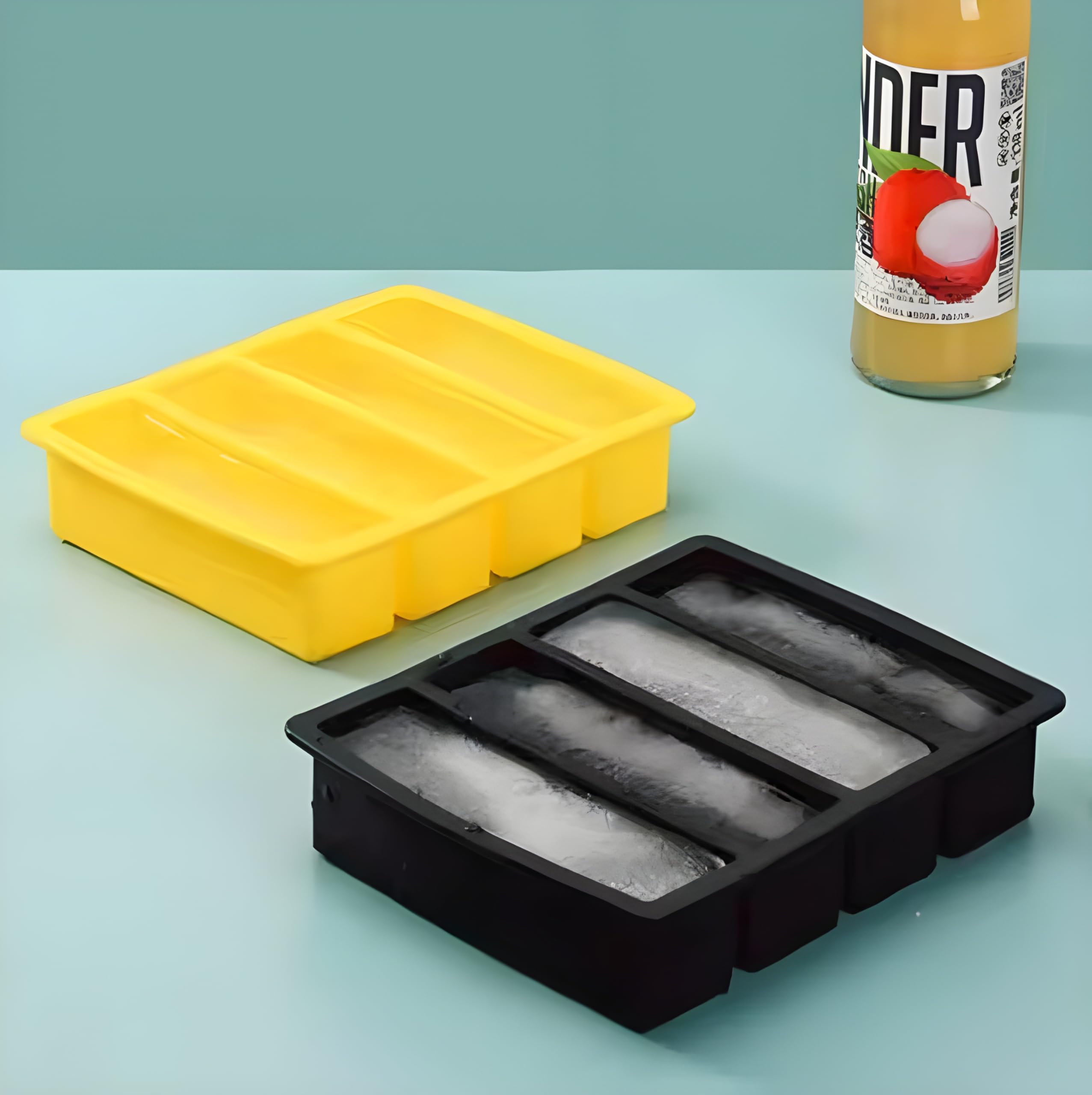 Kepzell BPA Free 4 Big Ice bar Tray Mold Giant Jumbo Large Food Grade Silicone Ice Cube Rectangle Tray Mold DIY Ice Maker Ice Cube Tray (2) 1