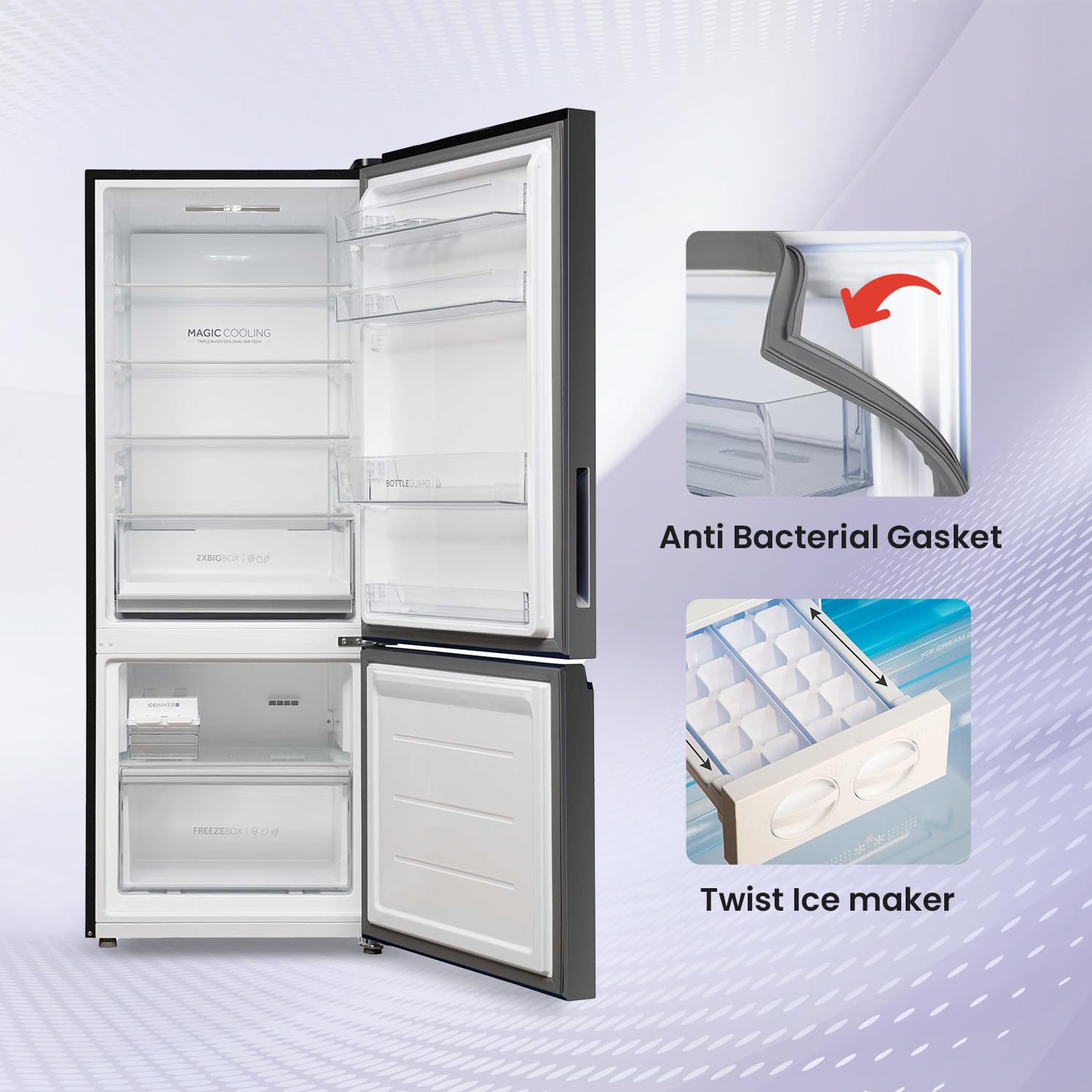 Haier 325 L 3 Star Frost Free Bottom Mount Double Door Refrigerator|Convertible 14-in-1|Jhukna Mat-Bottom Freezer|Digital Display Panel|Triple Inverter|Twist Ice Maker (HEB-333GB-P, Graphite Black) 4