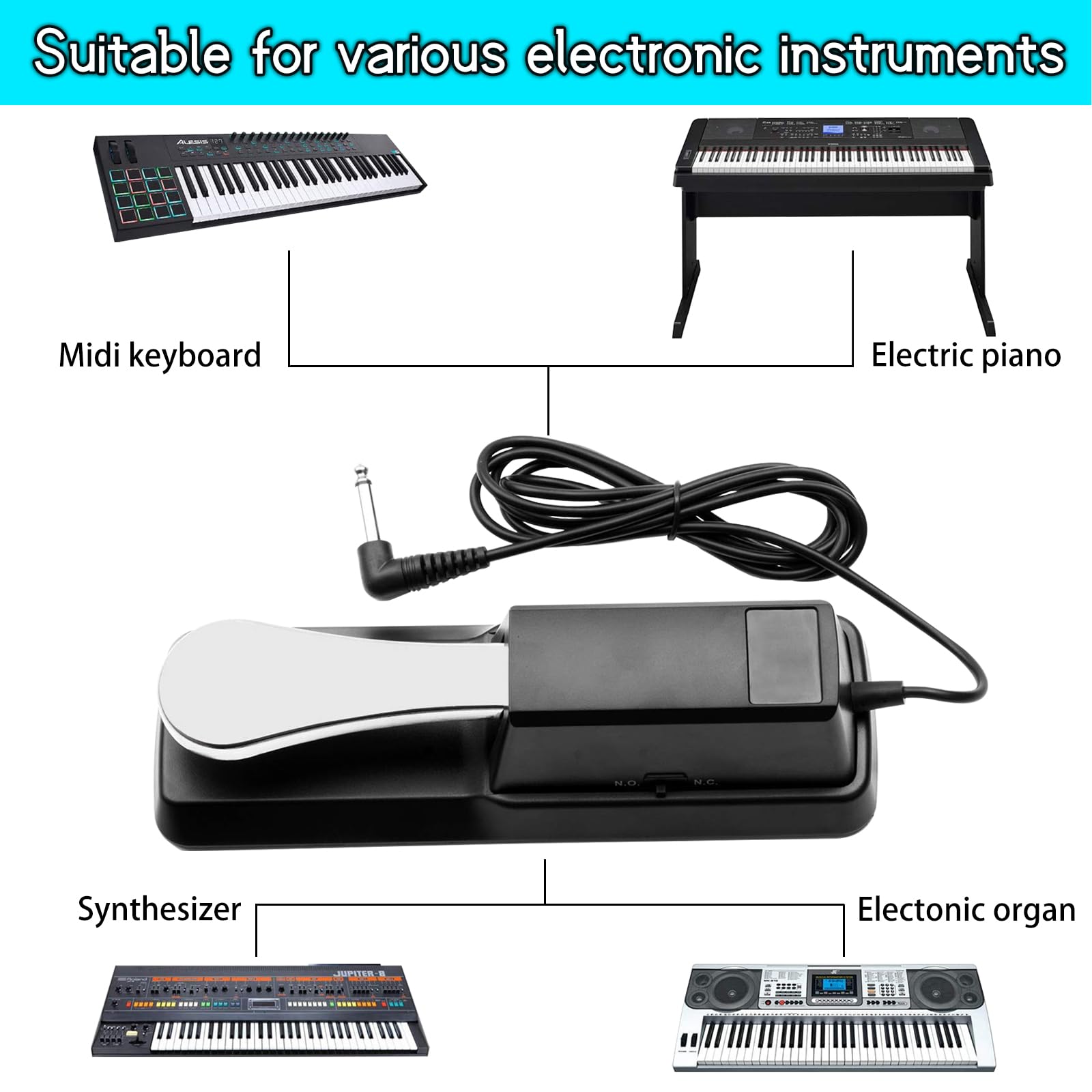 LokFy Sustain Pedal, Universal Electronic Organ Keyboard Pedal with Polarity Switch 1/4'' Input Plug, suitable for Digital Electric Piano, Piano Keyboard/MIDI Keyboard/Synthesizer, etc 6