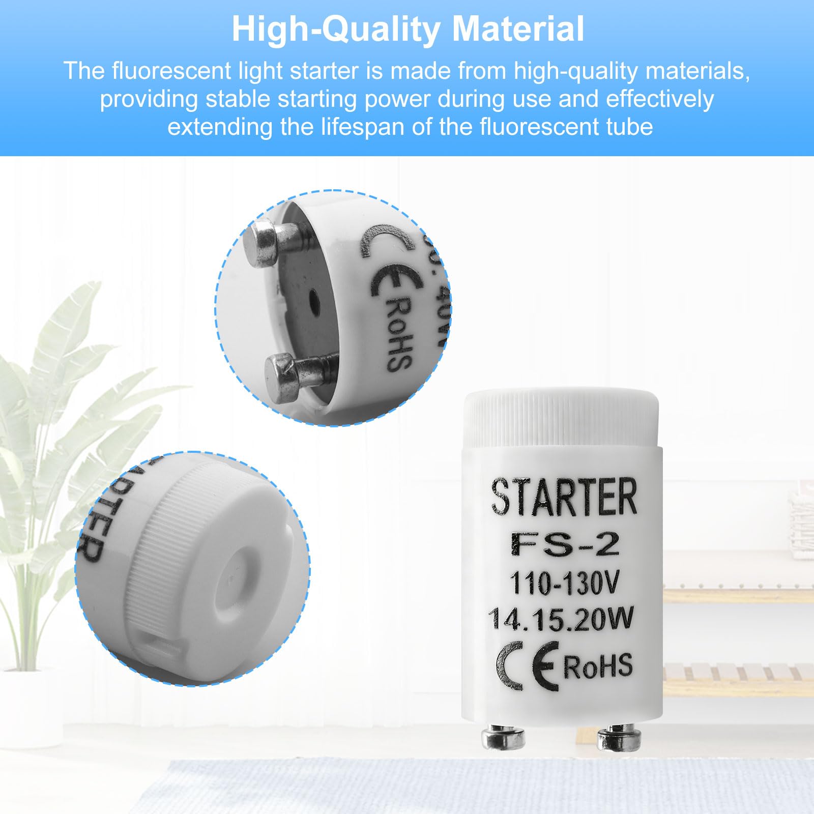 FS-2 Fluorescent lamp Starter for 14W, 15W, 20W Indoor/Outdoor Fluorescent fixtures, FS-2 Starter Tube, Compatible with Leviton 12409 FS-2 Fluorescent Starter 4