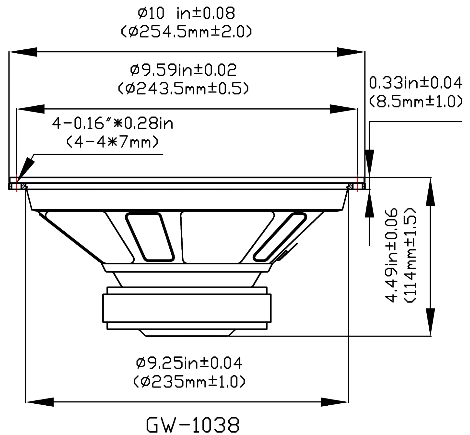 Goldwood Sound GW-1038 Rubber Surround 10" Woofer 250 Watts 8ohm Replacement Speaker 2