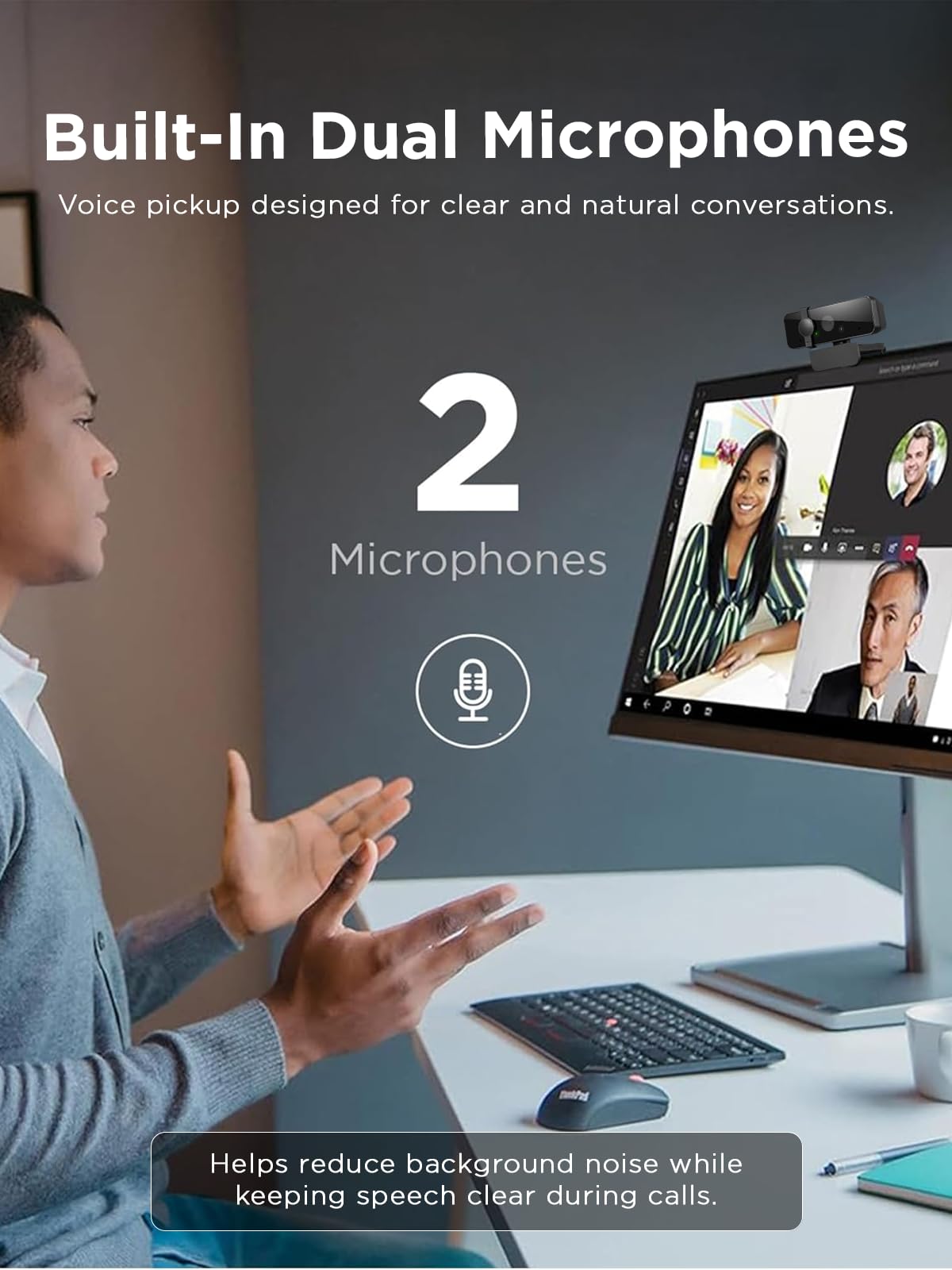 Lenovo Essential FHD Webcam Gen 2, Full HD, 1080p, Dual Microphones, 85 Degree FOV, 30 fps, USB-A Connection, Bulit-in Manual Privacy Shutter, Black 4