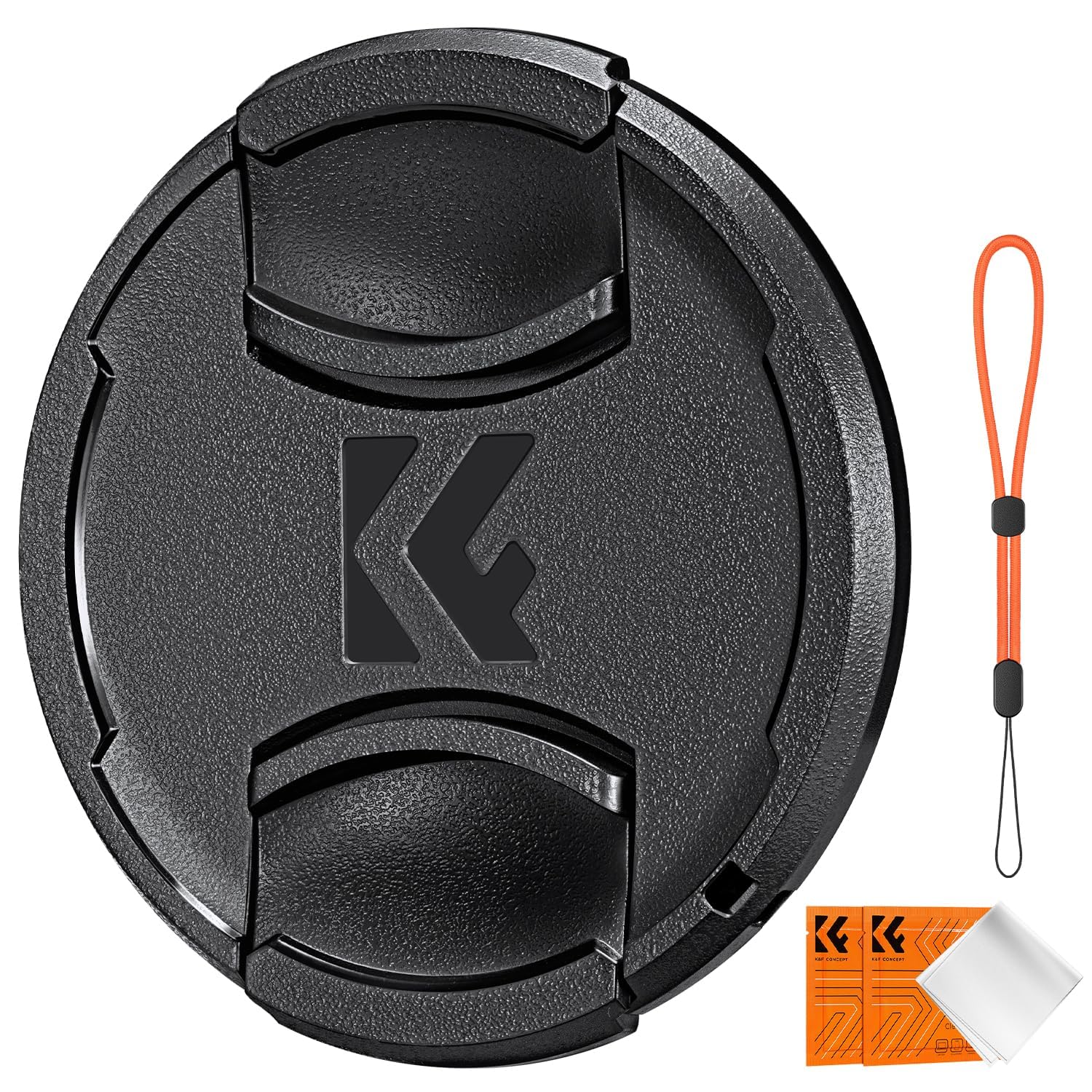 K&F CONCEPT 95mm Lens Cap Cover, 4-in-1 Center Pinch Lens Cover + Anti-Loss Keeper Leash + Microfiber Cleaning Cloth Kits Compatible with Nikon, Canon, Sony, Fujifilm Camera Lenses 1