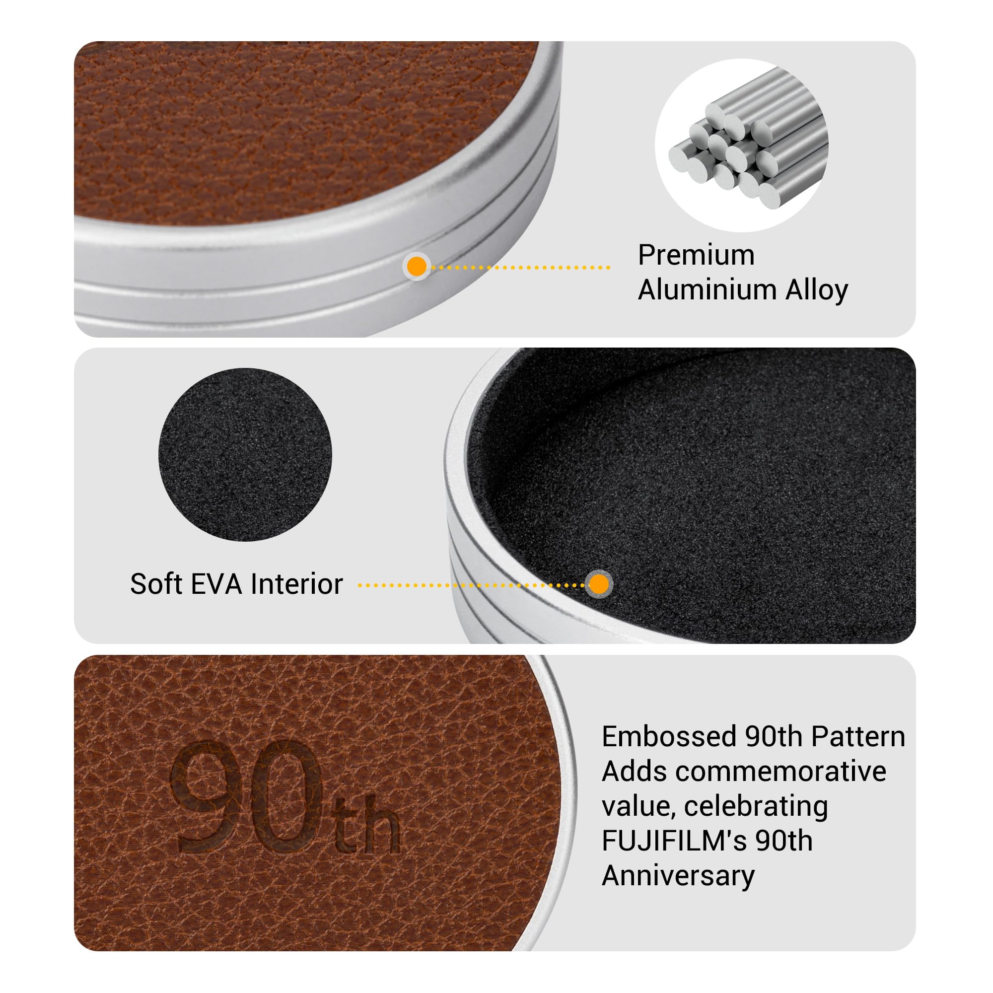 Retro Leather Lens Cap for Fujifilm Instax Mini EVO, Brown Aluminum Anti-Dust Anti-Scratches Lightweight Camera Lens Cover with Soft EVA Interior, Accessories for Fuji Mini Evo Lens Protection Cover 3