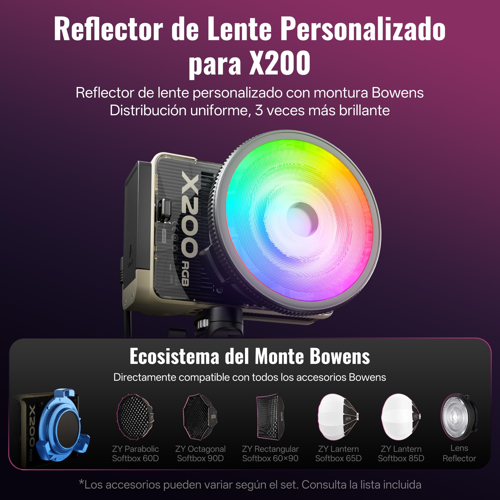 ZHIYUN MOLUS X200 RGB Standard 200W Video Light 35-inch/90cm/2.9ft Bowens Mount Octagonal Softbox [Official] Handheld Continuou Output Light Portable Professional Photography Lighting 4