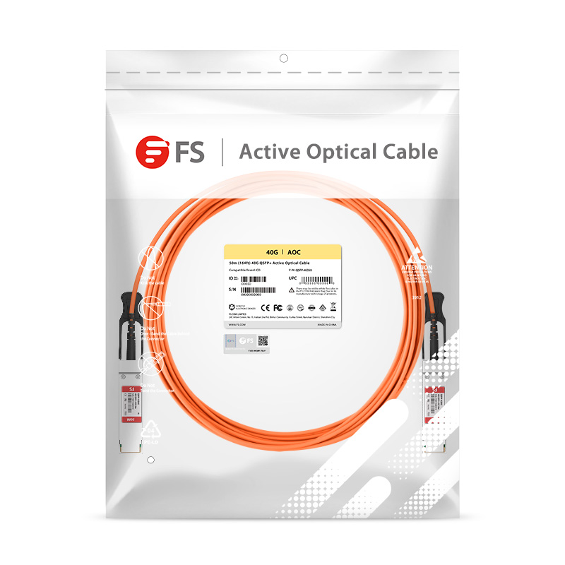 50m (164ft) 40G QSFP+ Active Optical Cable for FS Switches 6