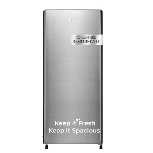 Haier 190L 2 Star Direct Cool Single Door Refrigerator | Toughened Glass Shelves | Fast Ice Making in Just 60 minutes | Large Veg Box| Easy Clean Back (HED-202TMSA-N, Moon Silver)