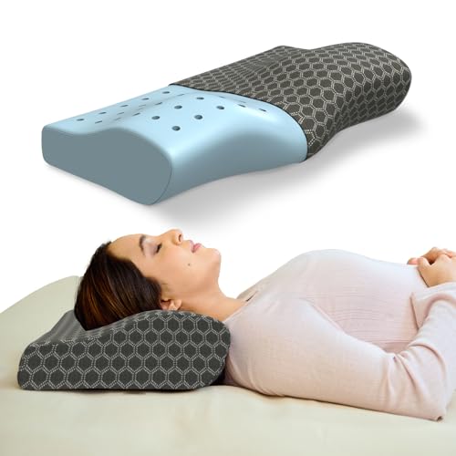CareFoam Cooling Gel Memory Foam Cervical Neck Pillow | 2 Years Warranty | Pain Relief Sleep, Improves Posture Spinal Alignment, Neck Pain Relief |19 x 12 x 4 Inch| Black Jacquard Cover | Pack of 1