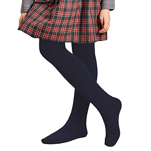 COTTON DAY 2 Pack Kids Girls School Dress Cotton Tights 6-8 Years (Navy Blue, Size 8)