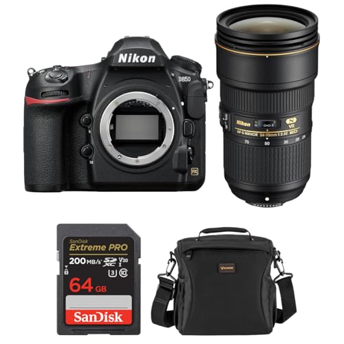 Nikon D850 DSLR Camera with AF-S NIKKOR 24-70mm f/2.8E ED VR Lens, Bundle with 64GB Memory Card, Alpine 160 Shoulder Bag