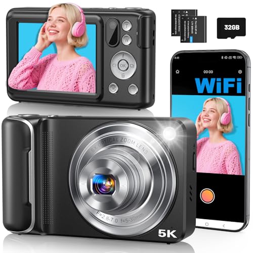 5K Digital Camera for Photography, 64MP Touchscreen WiFi Camera with Autofocus 6X Optical & 16X Digital Zoom, Dual-Lens Vlogging Camera for YouTube Video Anti-Shake, Travel Compact Camera with Flash