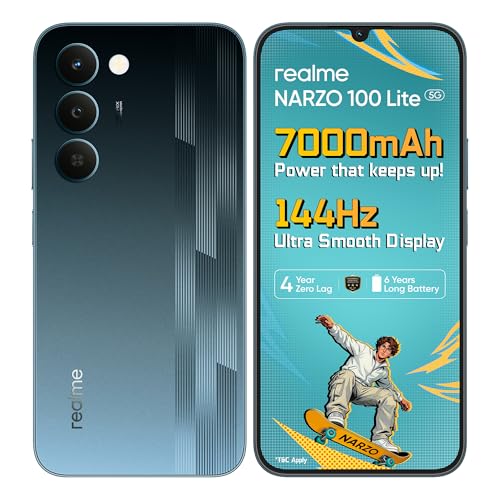 realme narzo 100 Lite 5G (Thunder Black,4GB+128GB) | 7000mAh Titan Battery | 4 Years, Zero Lag | 144 Hz Ultra Bright Display | 6 nm Octa-core 5G Chipset | Color Pop Design | VC Cooling