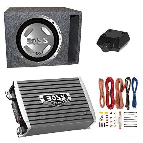Boss Audio 12 Inch 1400 Watt Powered Subwoofer Car Audio with 1500 Watt Amplifier and Q Power 12 Inch Subwoofer Enclosure Box