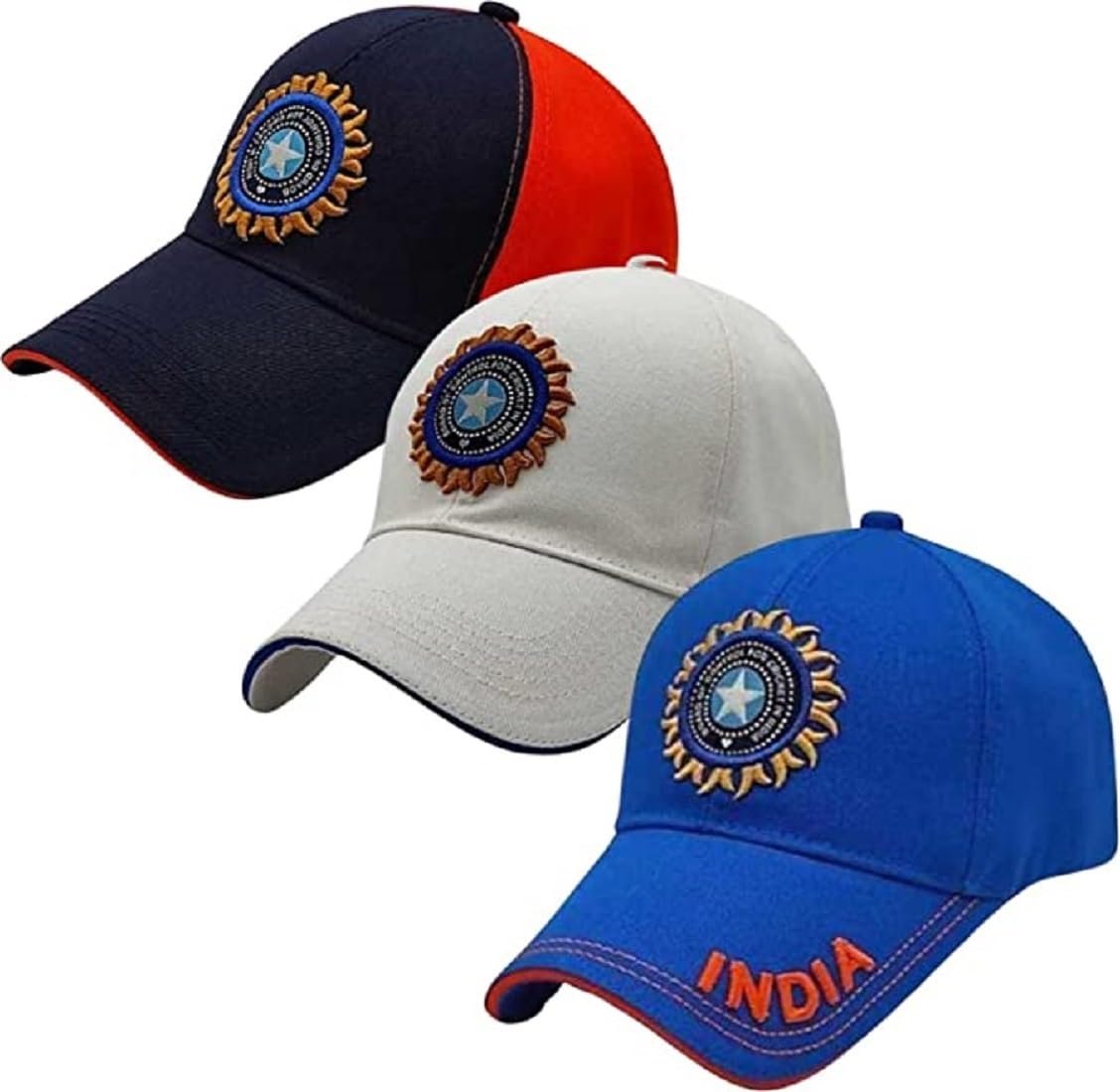 India Cricket Cap Original Quality Head Caps for Men Unisex Mens Cap Adjustable Buckle Caps Men women for All Sports Cricket Cap (blue white+mix color)