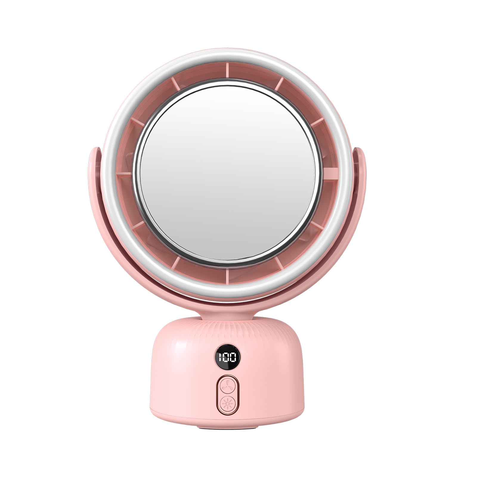 6000mah Table Fan with makeup mirror and led light 5-Speed Ultra-Quiet Cooling |Dimming led vanity mirror with light fan | USB-Powered Portable Fan For Home/Office/Outdoor (Pink)