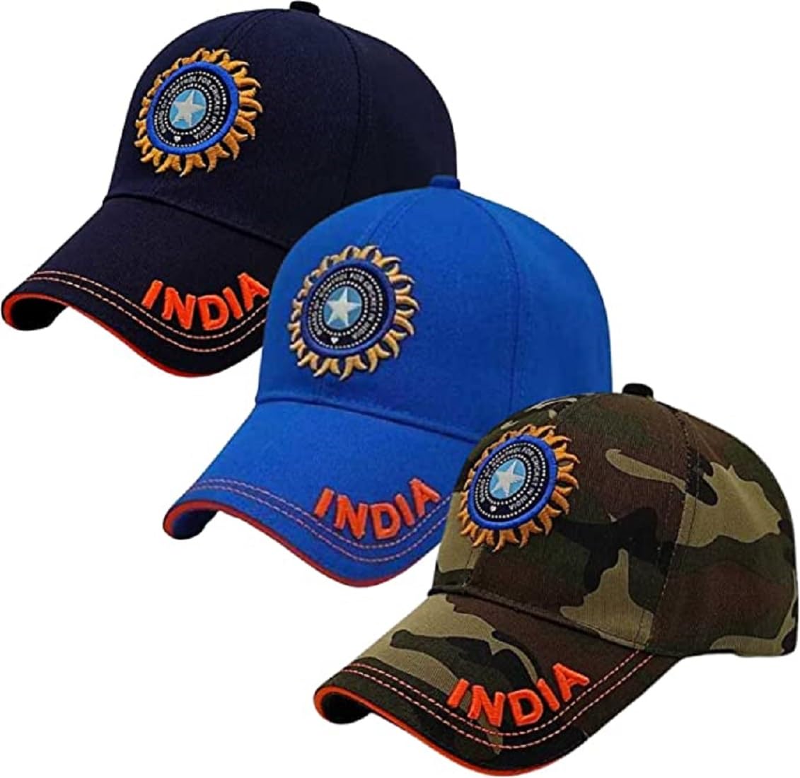 India Cricket Cap Original Quality Head Caps for Men Unisex Mens Cap Adjustable Buckle Caps Men women for All Sports Cricket Cap (multicolor+blue+black)