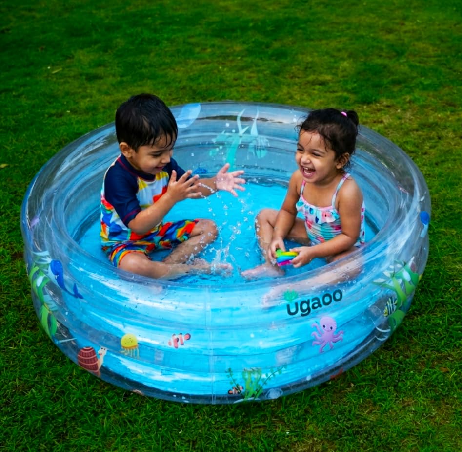 Ugaoo Swimming Pool for Kids 3-4 Years | 3 feet Round 3-Ring Pool with Dual-Layer Inflatable Bottom | 7P Phthalate-Free PVC | Strong, Comfy & Easy to Use | for Balcony & Garden Play