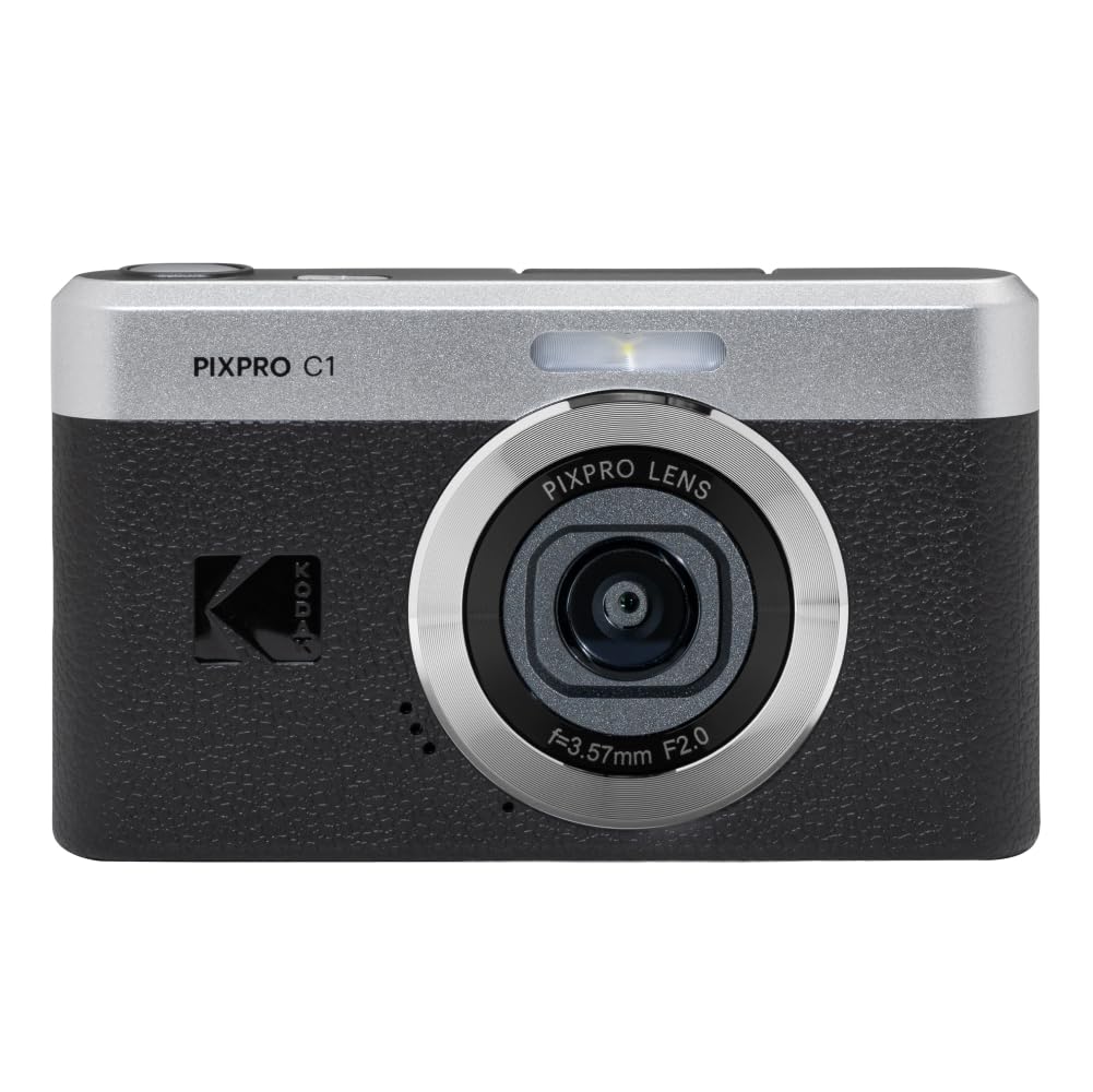 KODAK PIXPRO C1 Friendly Zoom Digital Camera - 13MP Compact Point and Shoot with 2.8” 180° Tilt LCD Flip Screen, Retro Vintage Design with 4X Zoom and 1080P Full HD Video for Travel, Vlogging, Black