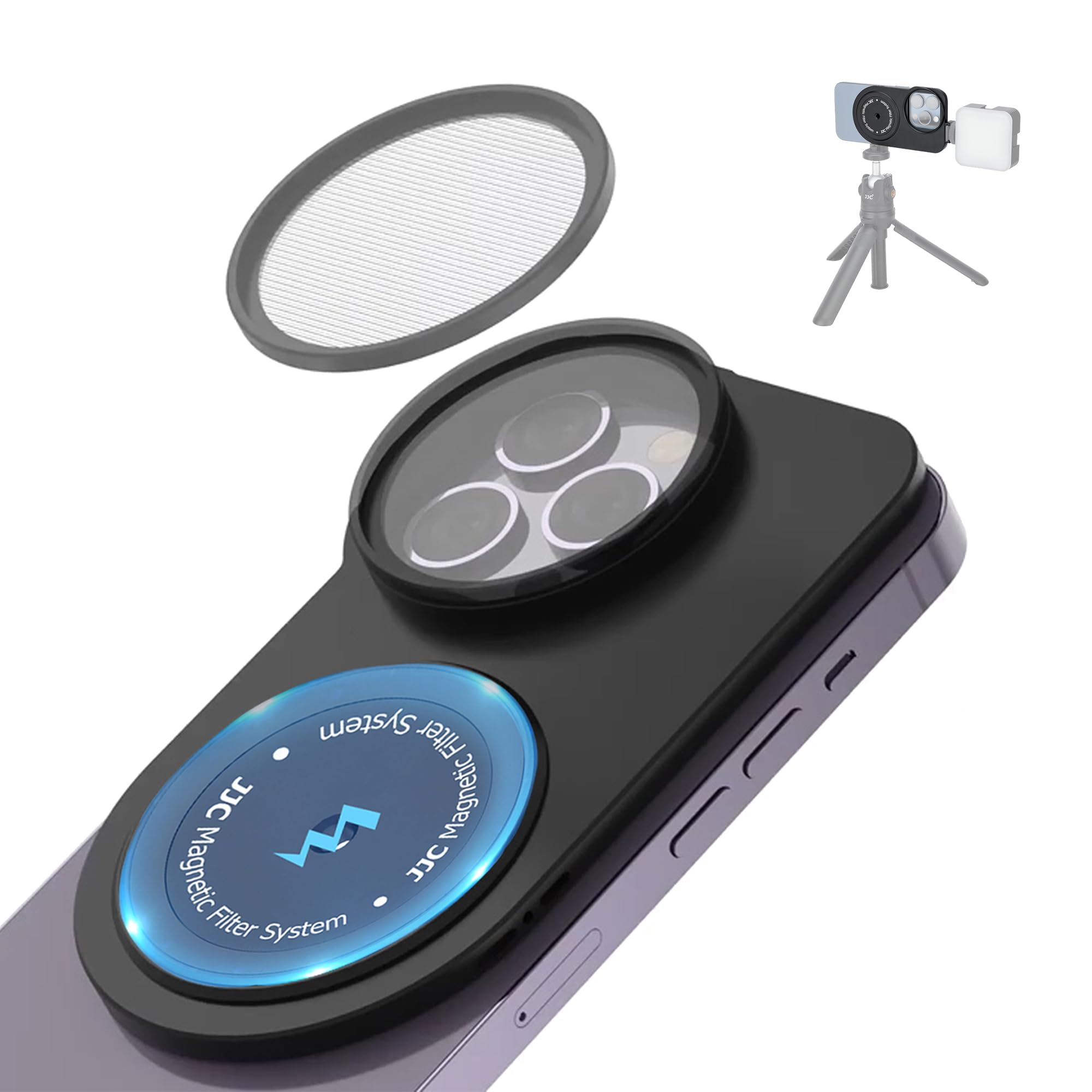 Magnetic Lens Filter Mount for iPhone 16 Pro iPhone 15 Pro 14 Pro 13 Pro,[Filter NOT Included],Magnetic Filter System for Any Threaded 49mm Filter with Hood,Cold Shoe Mount & Tripod Mount Adapter