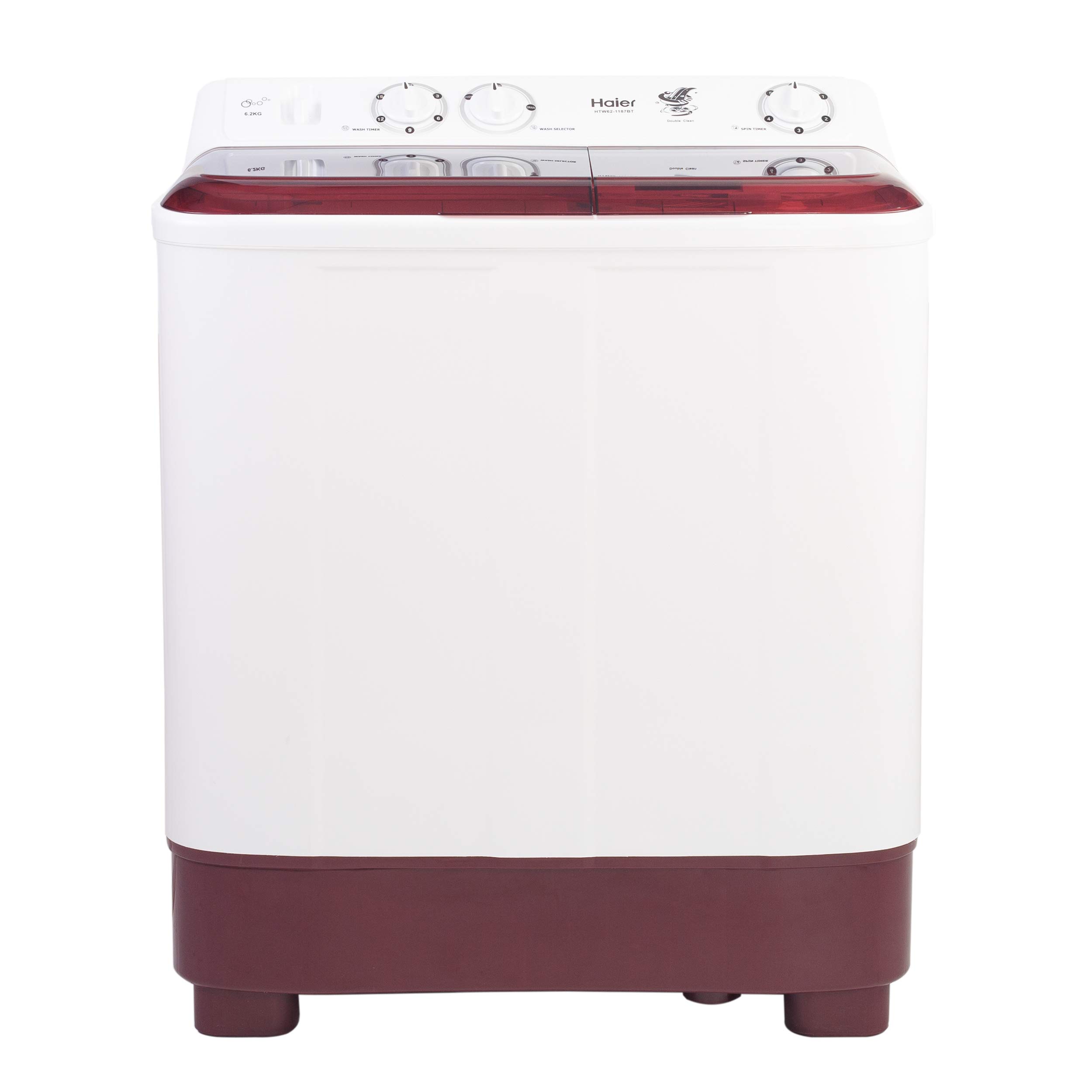 Haier Semi-Automatic 7 kg 5 Star Top Loading Washing Machine (White & Maroon, HTW70-1187BTN)