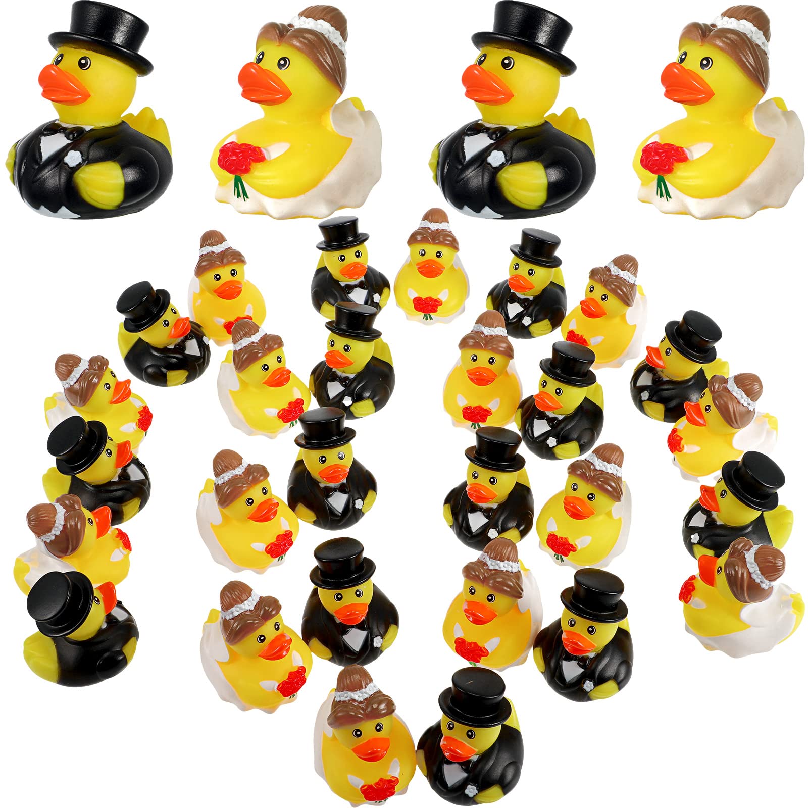 Jerify 48 Pcs Bride Groom Duck Bath Toy 2.5 Inch Wedding Rubber Duck Marriage Mini Ducks for Ceremony Baby Bridal Shower Gift Souvenir