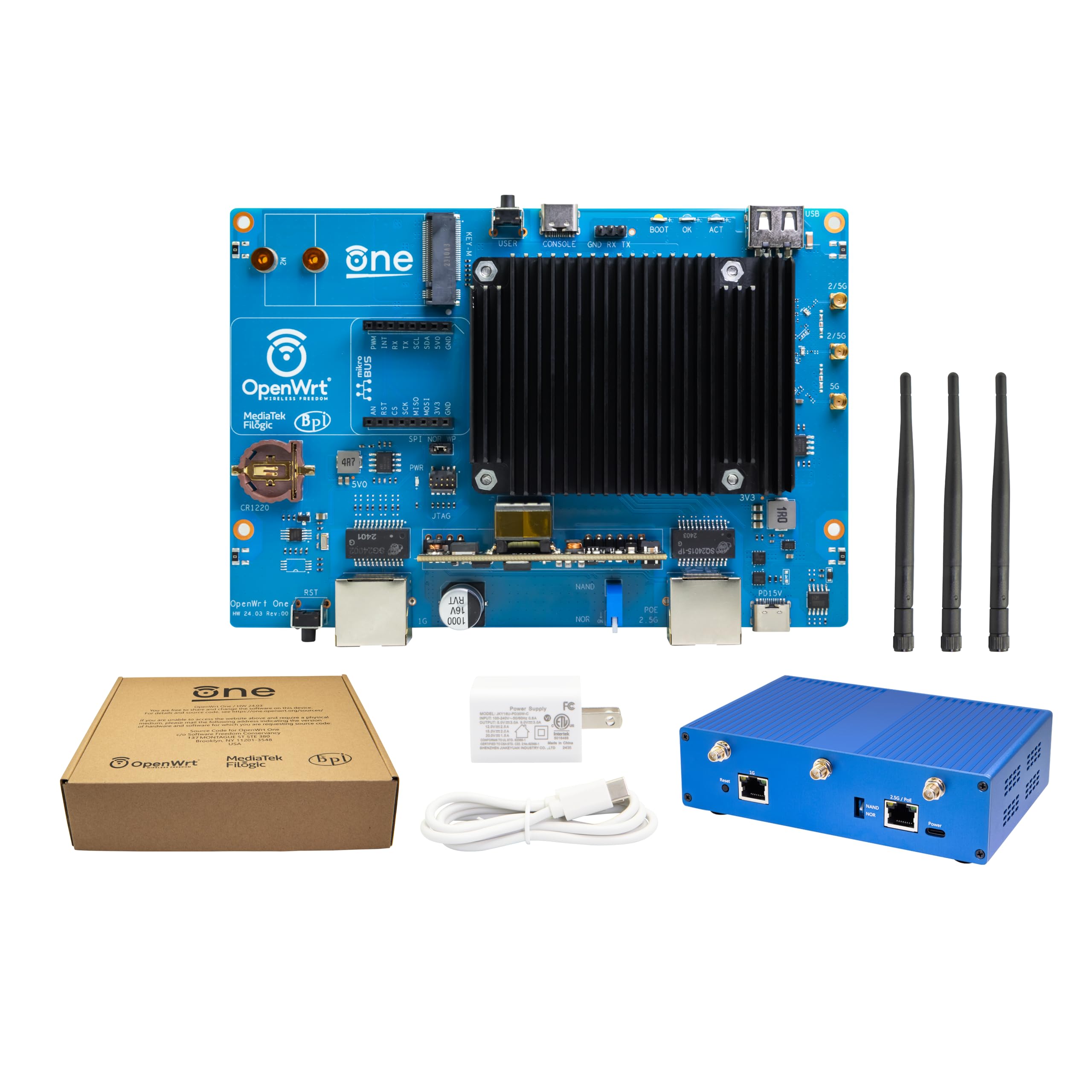 WayPonDEV Banana Pi WiFi 6 OpenWrt One Router Board, Wireless Dual Band Internet Router, MediaTek MT7981B SoC 1GB DDR4 RAM, Integrated 1x 2.5GbE WAN Gigabit LAN RJ45 Port, Support AP, WPA,WPA2,WPA3