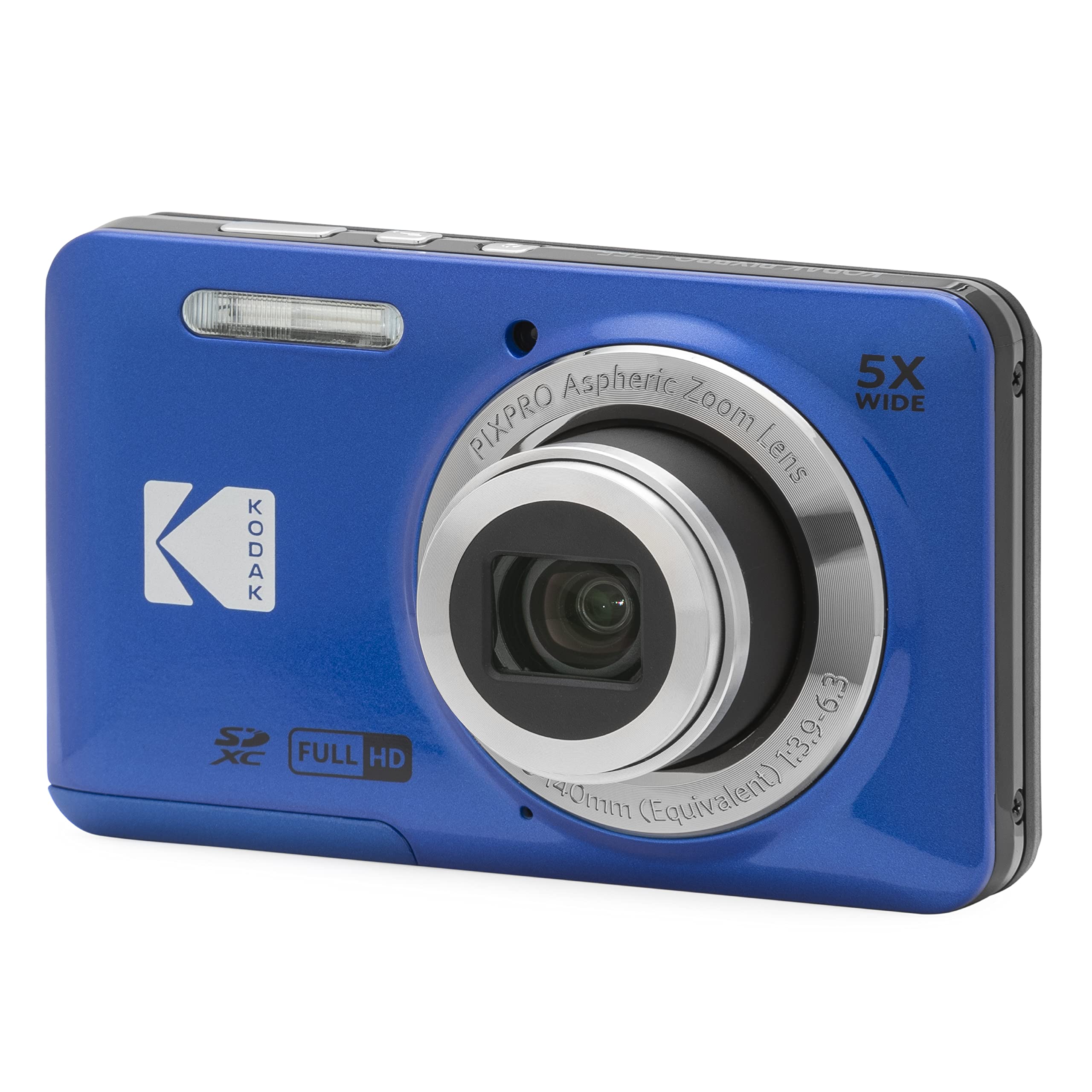 KODAK PIXPRO FZ55-BL 16MP Digital Camera 5X Optical Zoom 28mm Wide Angle 1080P Full HD Video Li-Ion Battery 2.7" LCD Vlogging Camera (Blue)